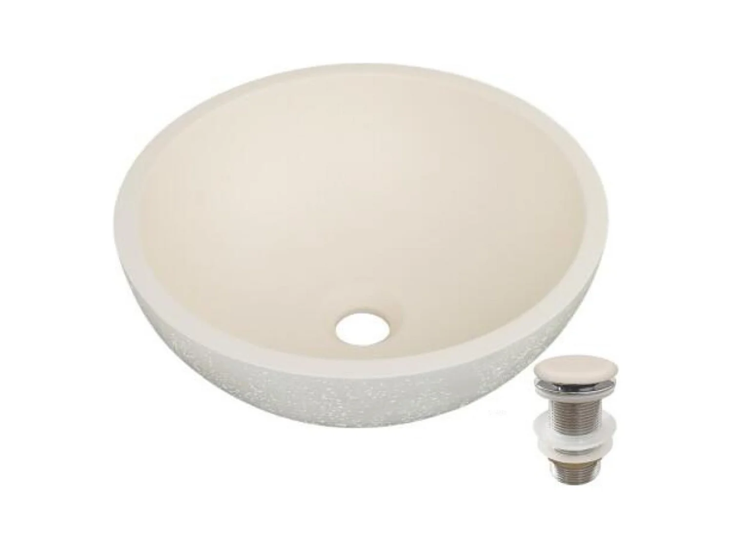 Aufsatzwaschbecken aus Travertinbeton 36,2x36,2cm FLORE + JAMES Abfluss