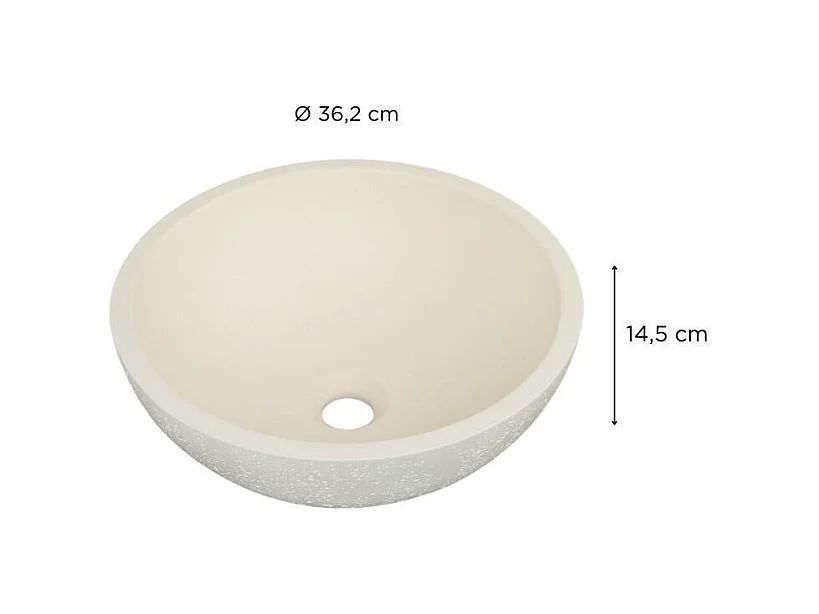 Aufsatzwaschbecken aus Travertinbeton 36,2x36,2cm FLORE + JAMES Abfluss