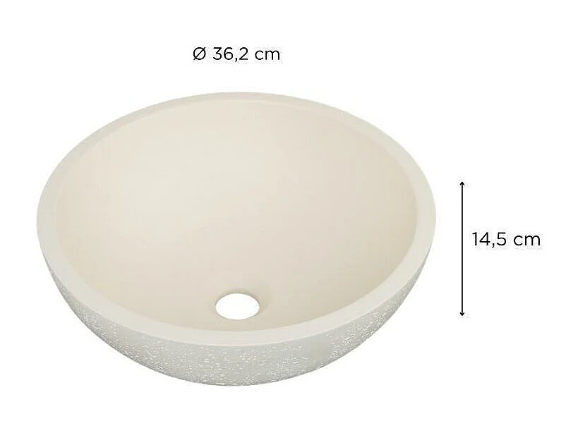 Lavabo da appoggio, vasca in cemento travertino, 36,2x36,2cm, scarico FLORE + JAMES