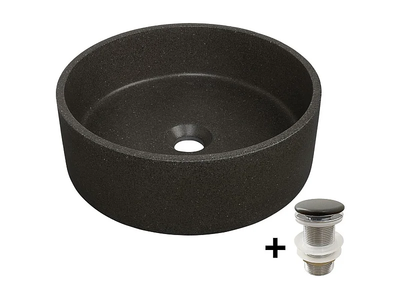 Lavabo da appoggio rotondo in gres SANDY + piletta JAMES