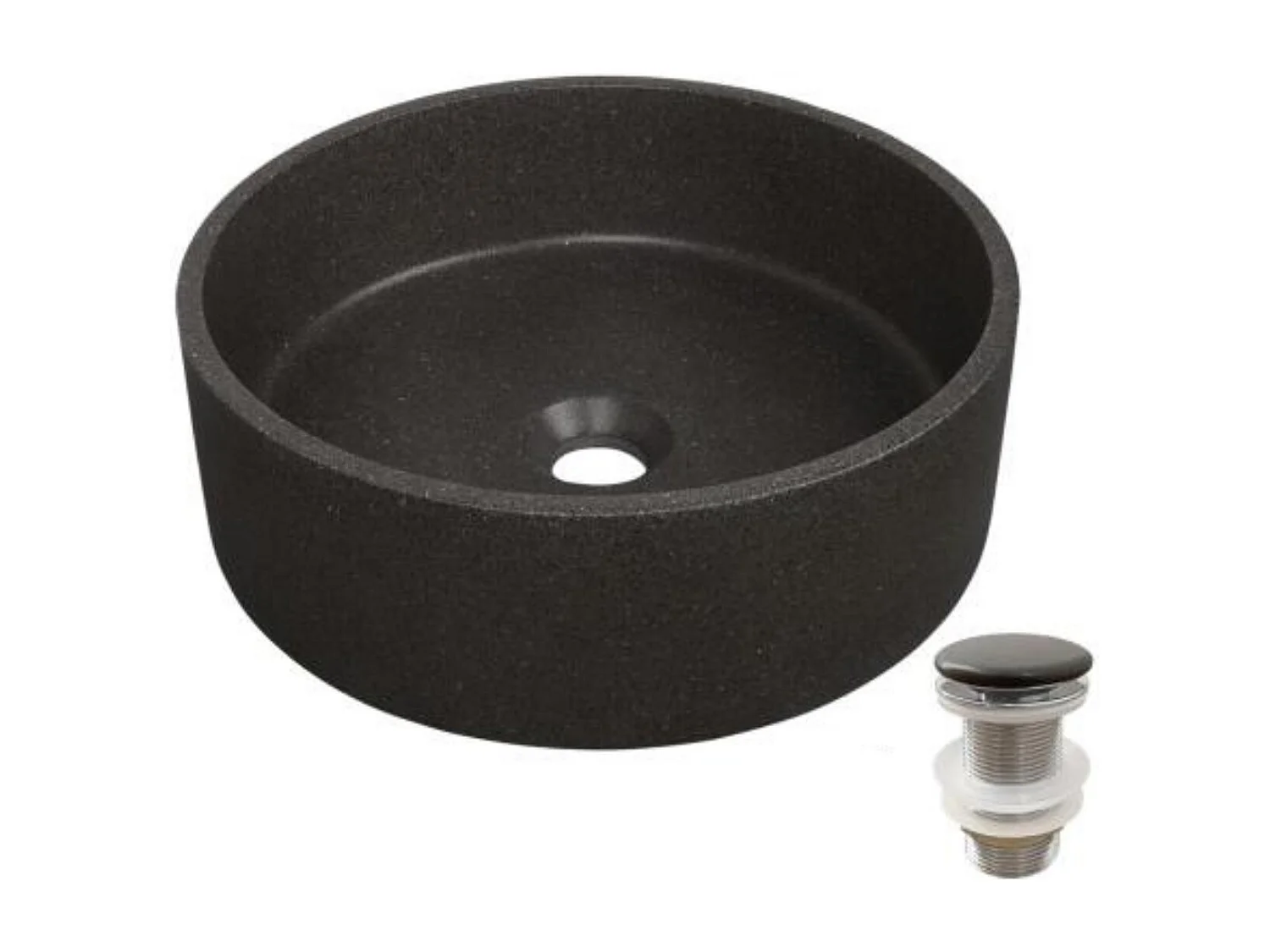 SANDY ronde wastafel van steengoed + JAMES-afvoer