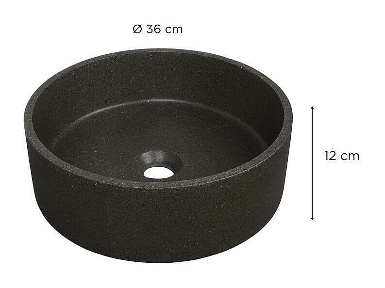SANDY ronde wastafel van steengoed + JAMES-afvoer
