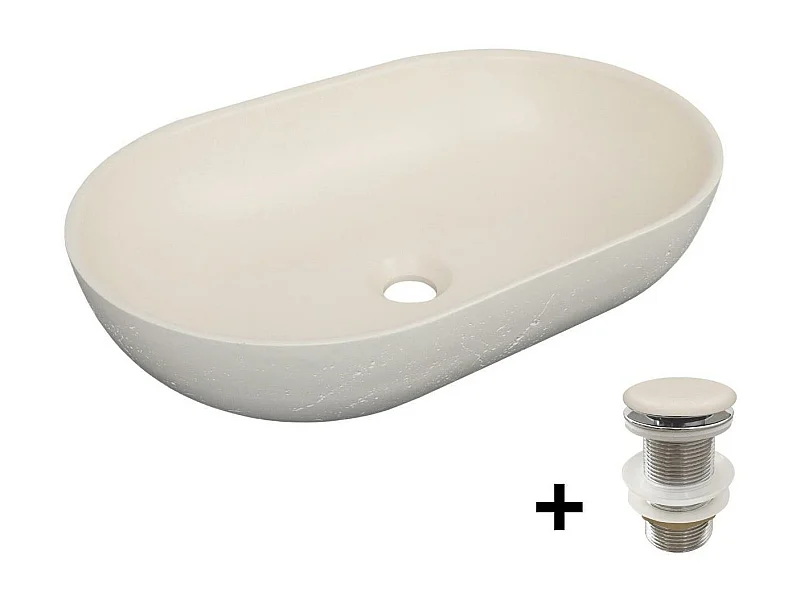 Lavabo de sobremesa de concreto travertino 53x35cm + válvula FLORE