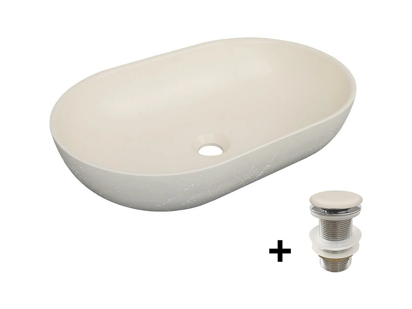 Lavabo de sobremesa de concreto travertino 53x35cm + válvula FLORE