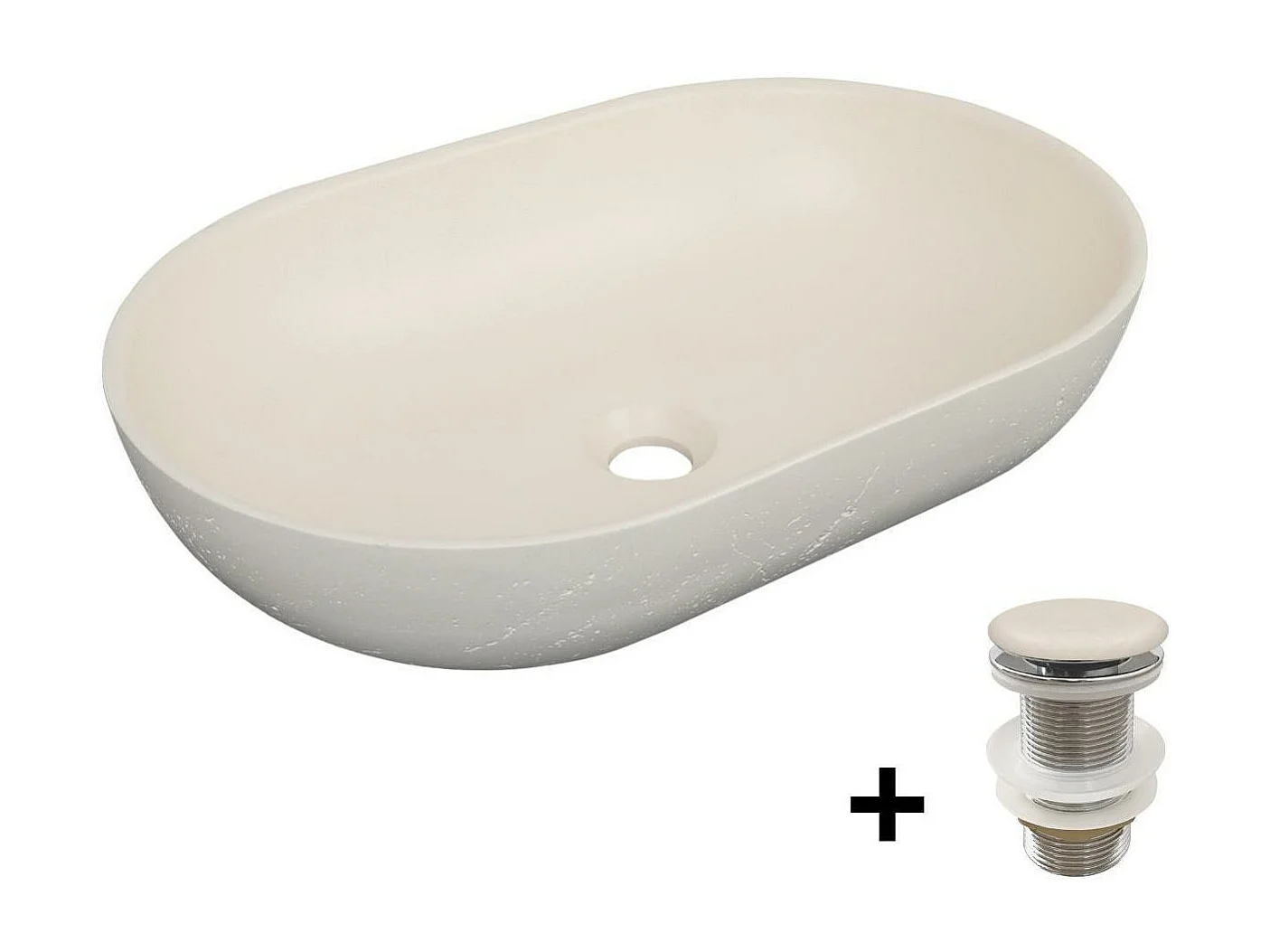 Lavabo da appoggio in cemento travertino 53x35cm + piletta FLORE