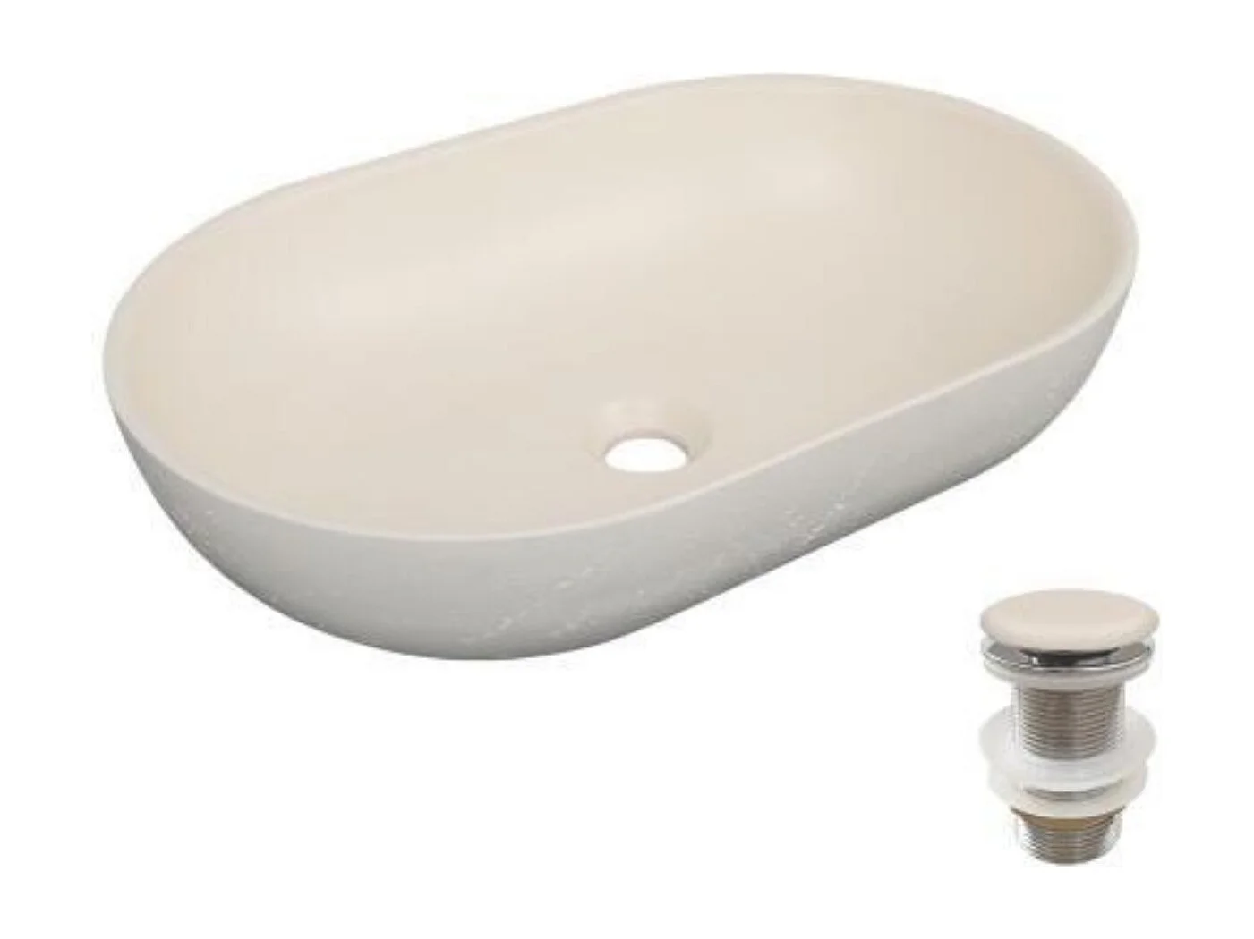 Lavabo da appoggio in cemento travertino 53x35cm + piletta FLORE