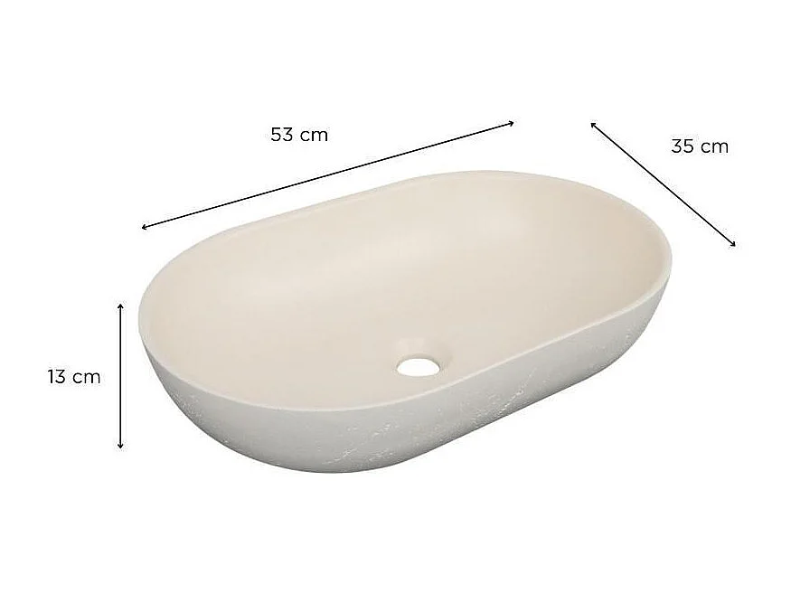 Lavabo da appoggio in cemento travertino 53x35cm + piletta FLORE