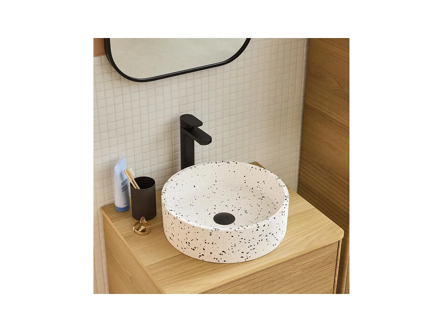 MILA 38cm ronde terrazzo opzetwastafel
