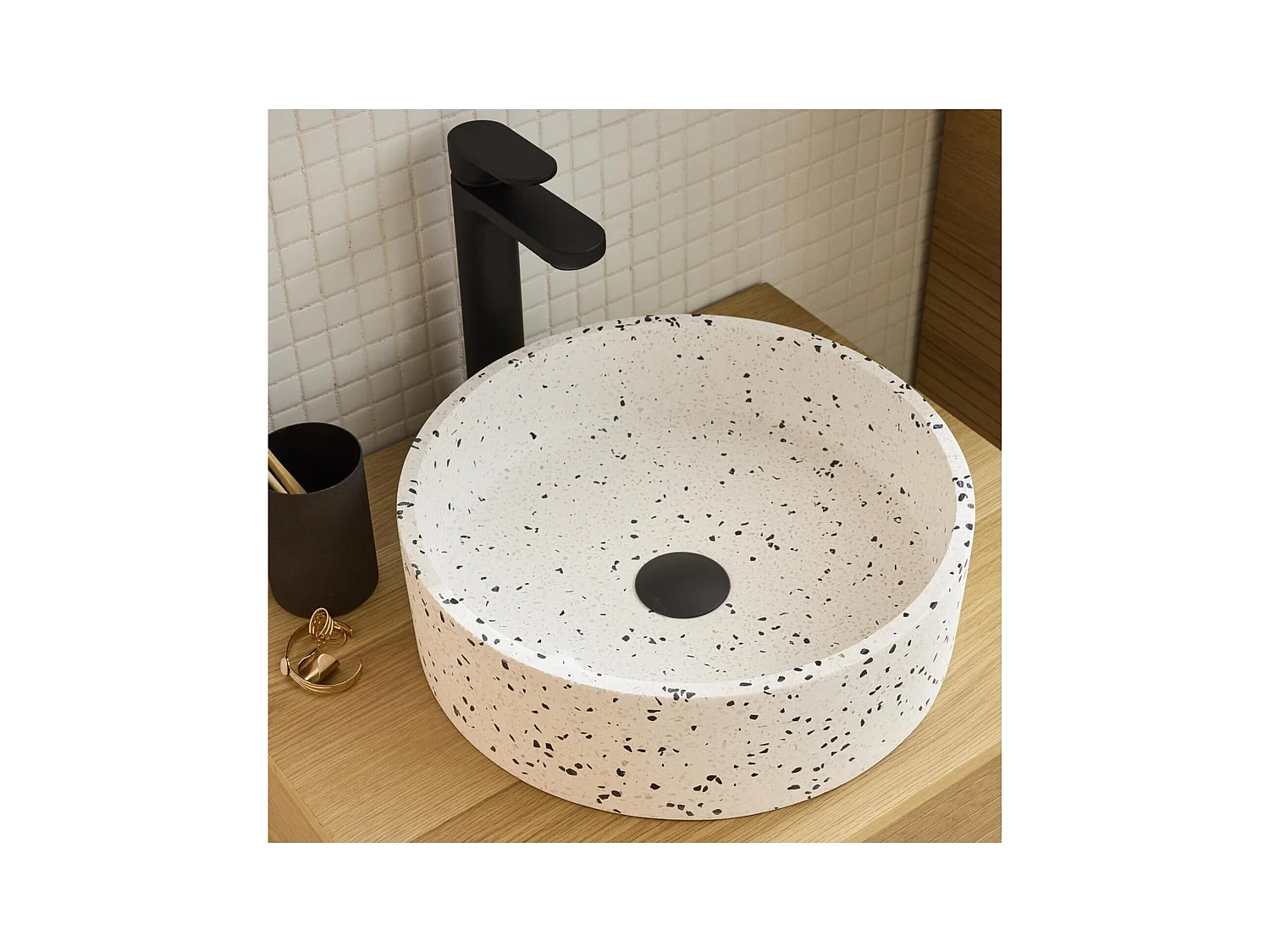 MILA 38cm ronde terrazzo opzetwastafel
