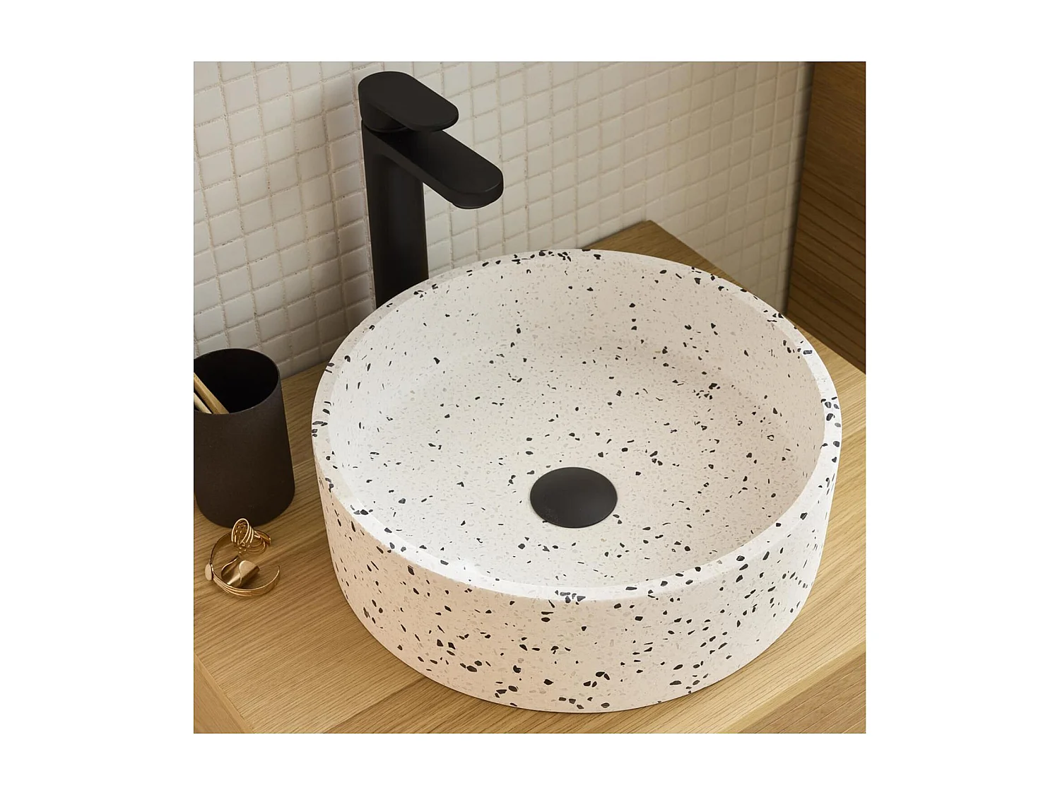 Lavabo sobre encimera redondo de terrazo MILA de 38 cm