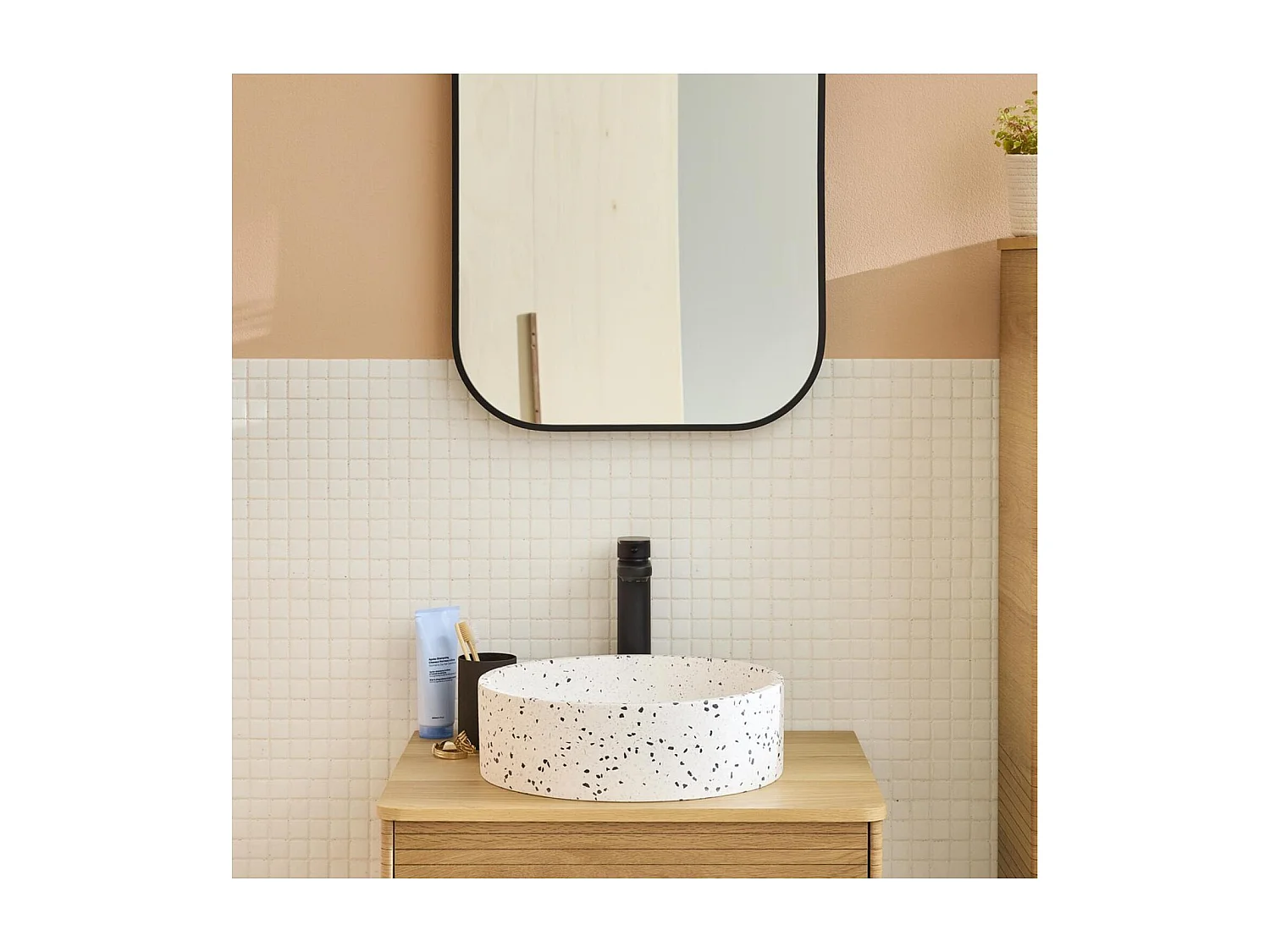 Lavabo sobre encimera redondo de terrazo MILA de 38 cm