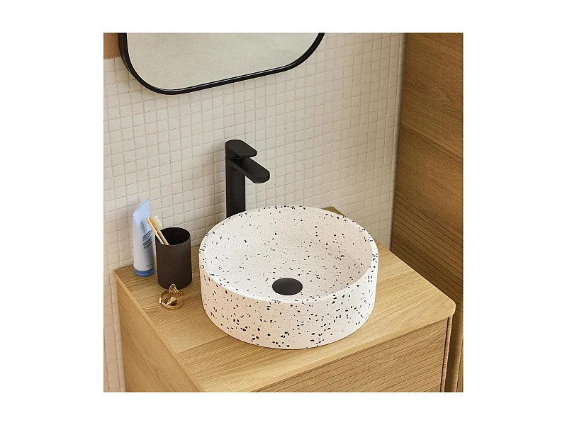 Lavabo sobre encimera redondo de terrazo MILA de 38 cm