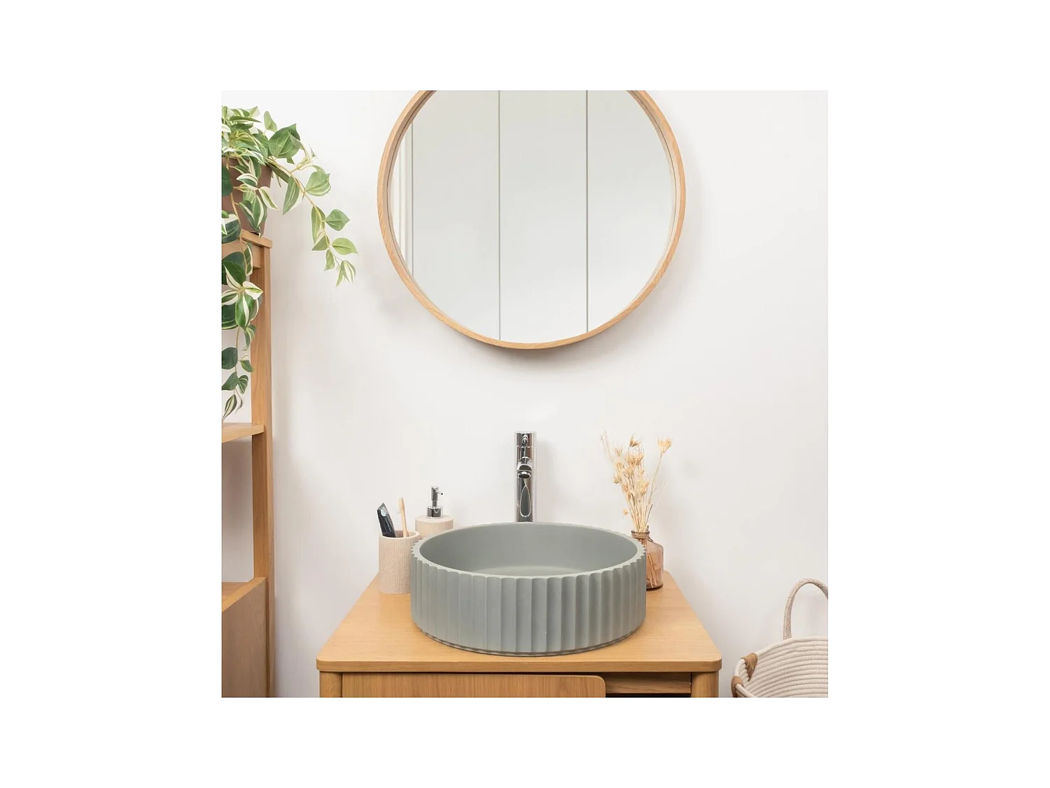 IVILI 39,8 cm ronde groene getextureerde betonnen wastafel