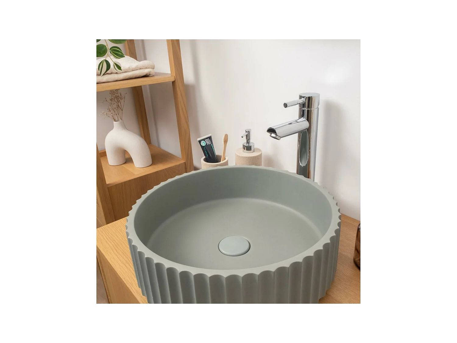 IVILI 39,8 cm ronde groene getextureerde betonnen wastafel