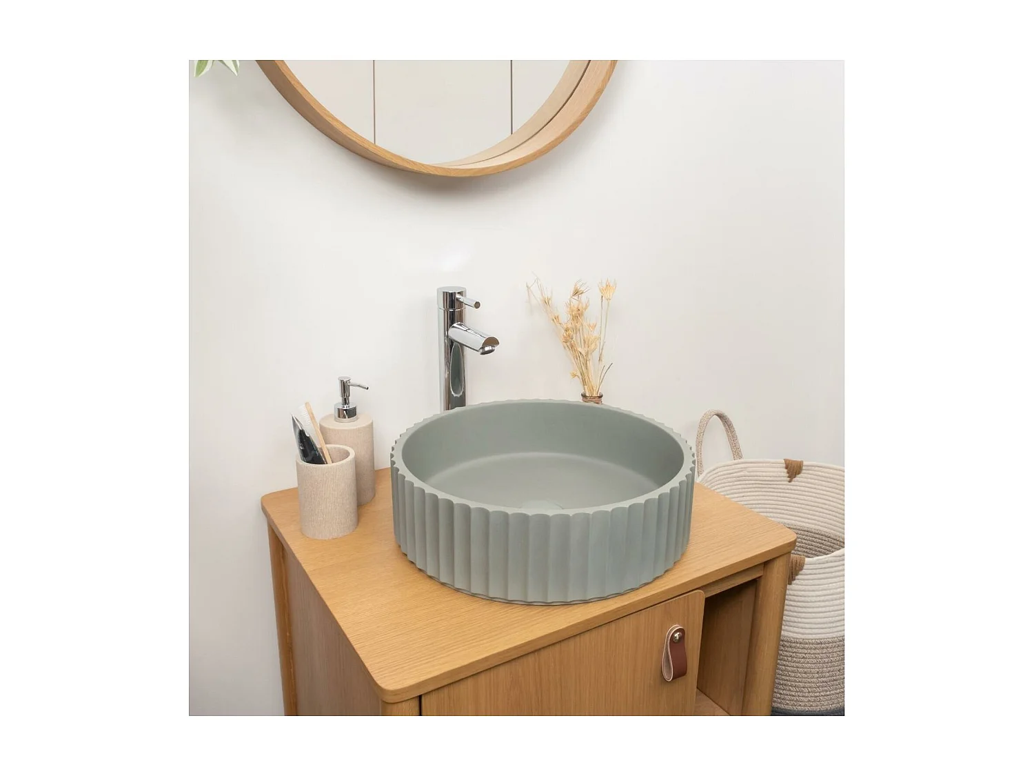 IVILI 39,8 cm ronde groene getextureerde betonnen wastafel