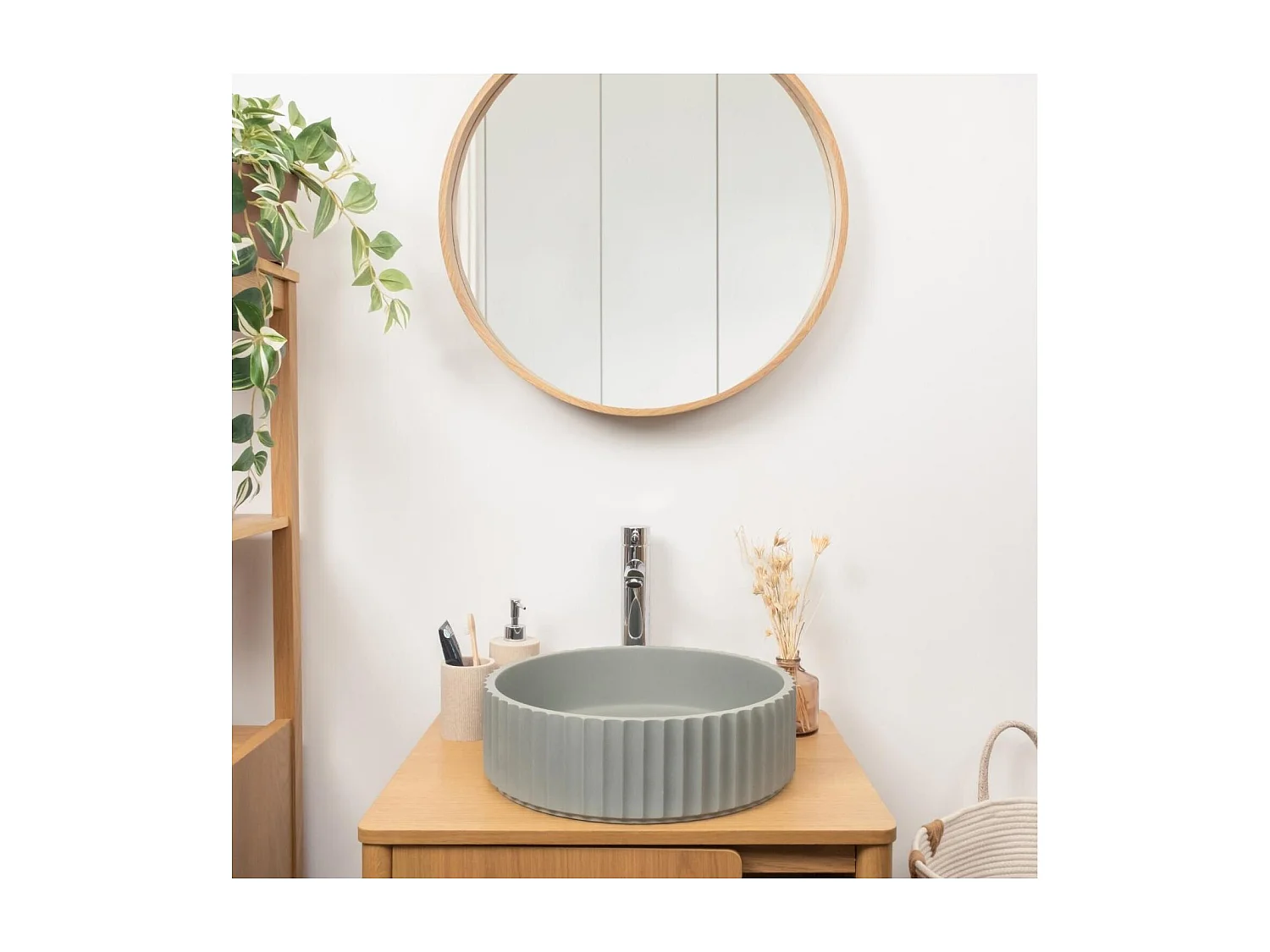 IVILI 39,8 cm ronde groene getextureerde betonnen wastafel