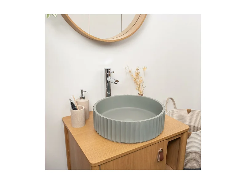 IVILI 39,8 cm rundes Aufsatzwaschbecken aus grünem Strukturbeton