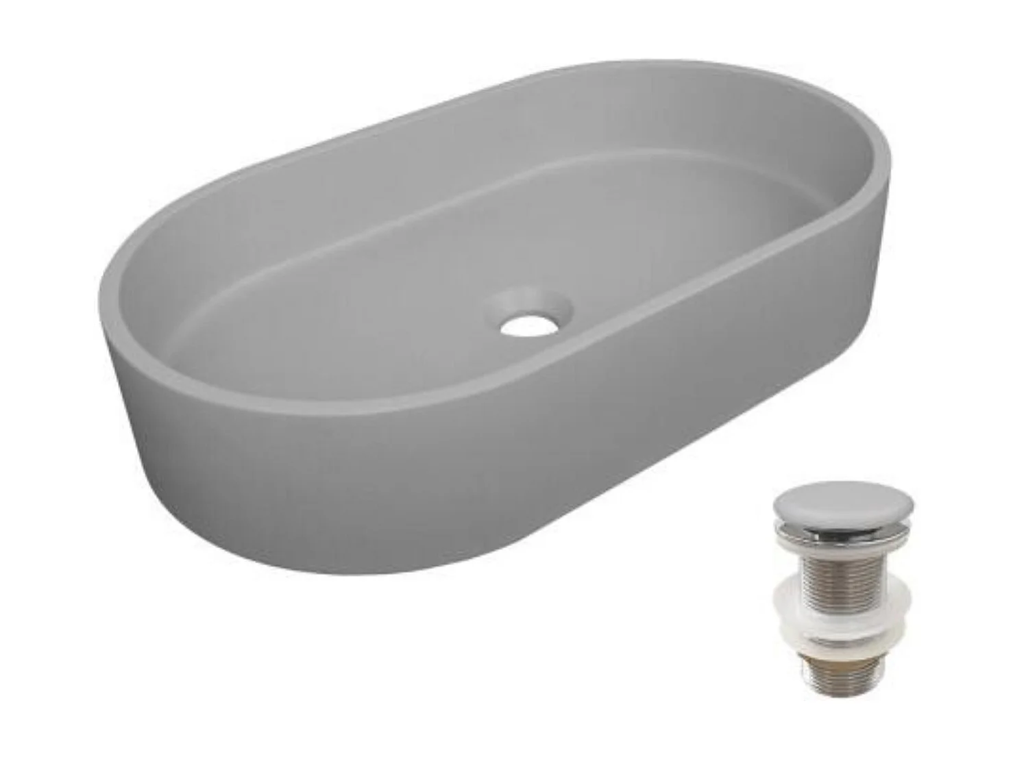 Ovale opzetwastafel in glad beton 60x35cm + ALAN-afvoer