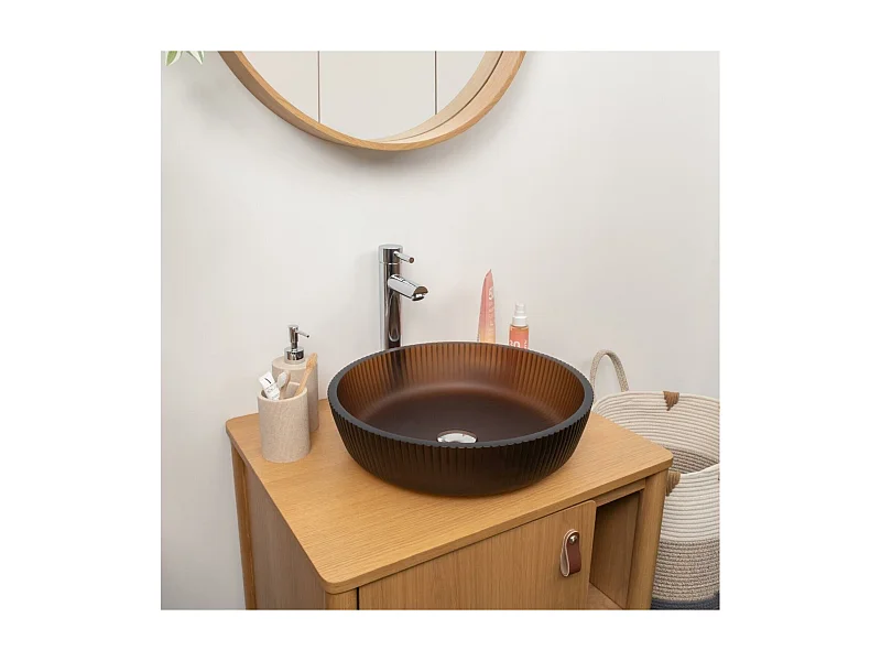 Lavabo da appoggio rotondo in vetro satinato testurizzato HONNY da 42 cm