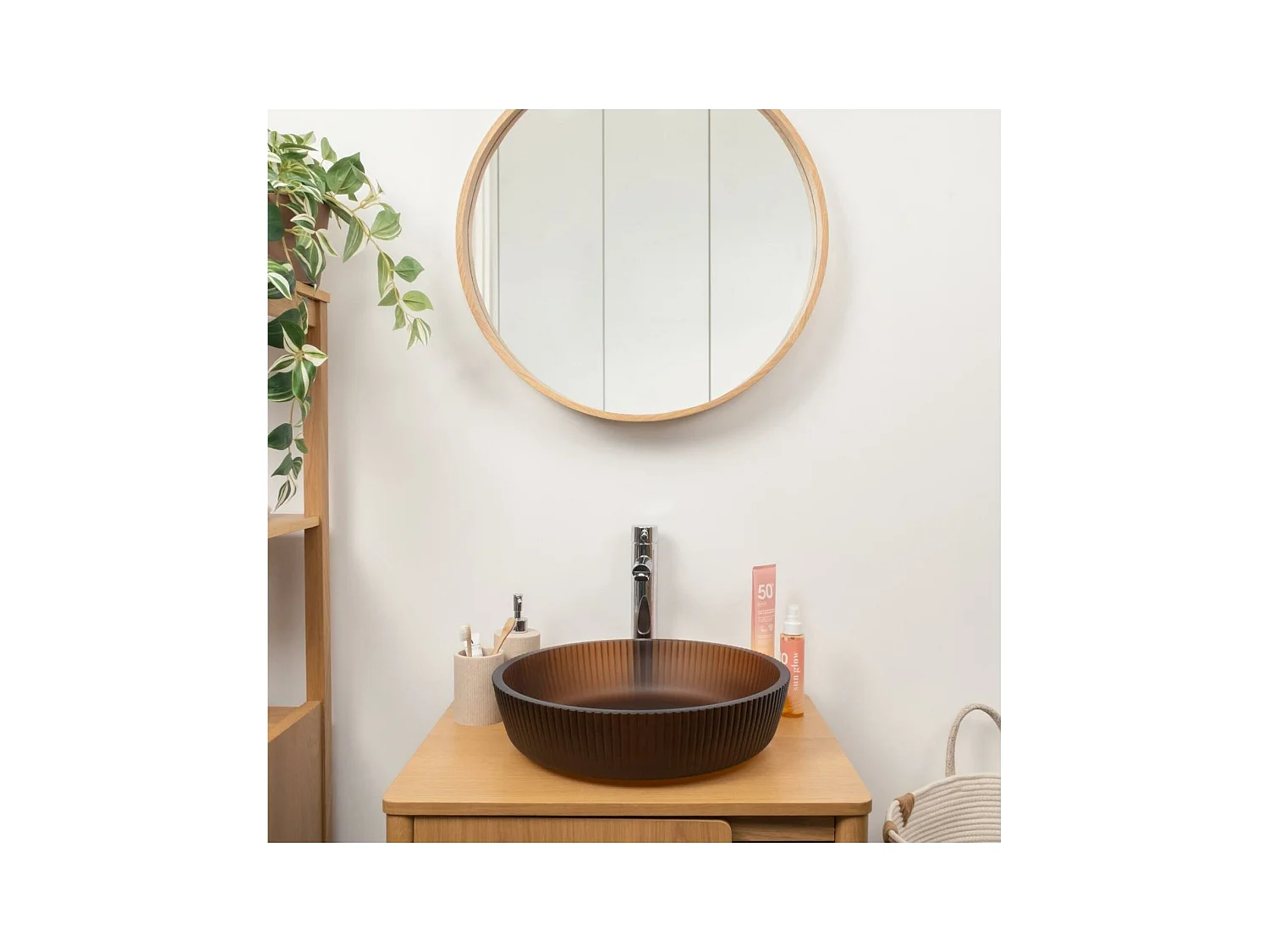 HONNY 42cm ronde wastafel met matglasstructuur