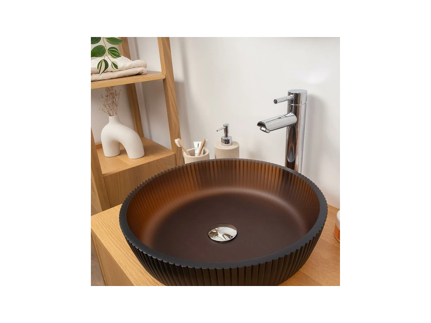 HONNY 42cm ronde wastafel met matglasstructuur