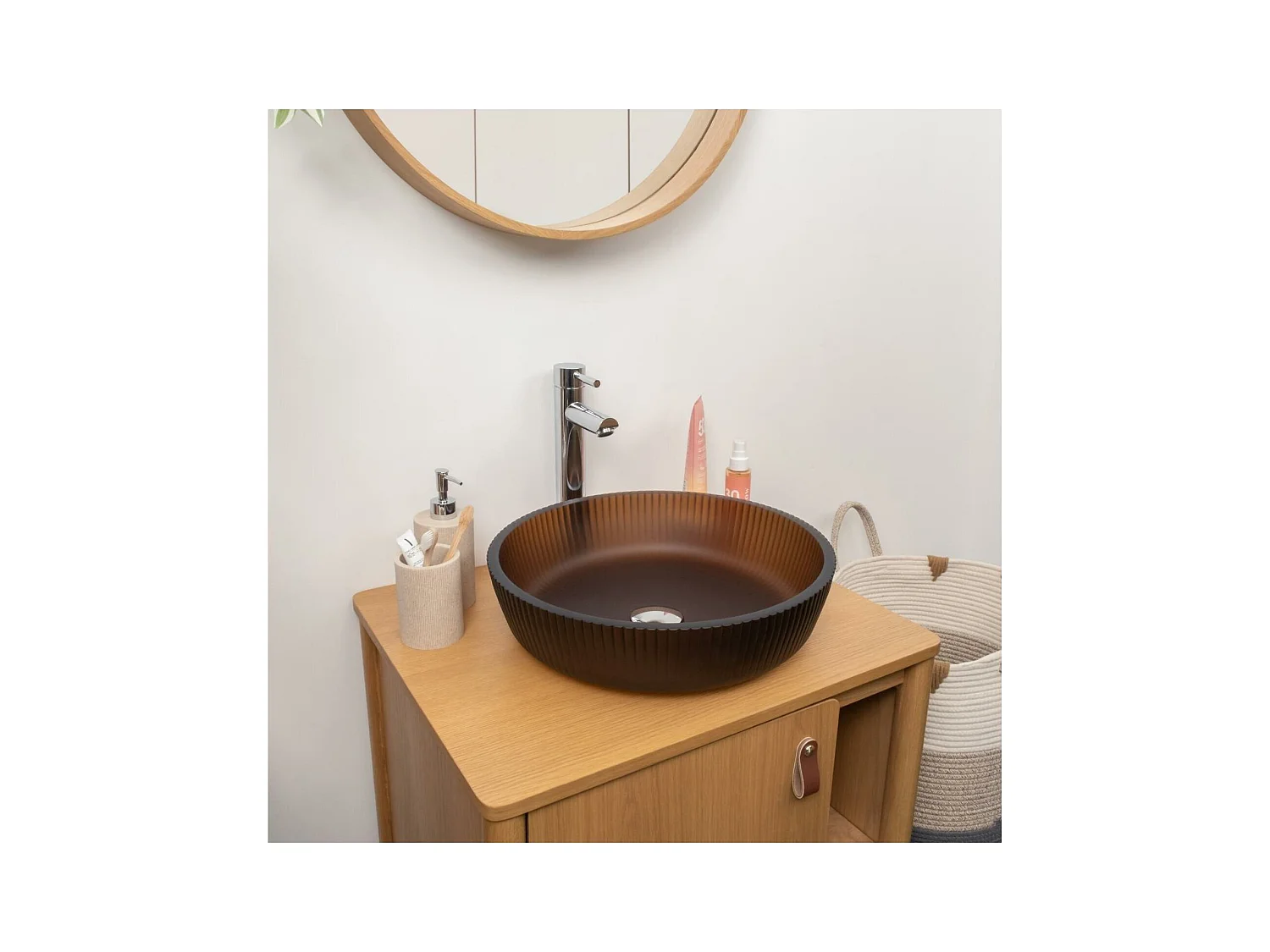 Lavabo da appoggio rotondo in vetro satinato testurizzato HONNY da 42 cm