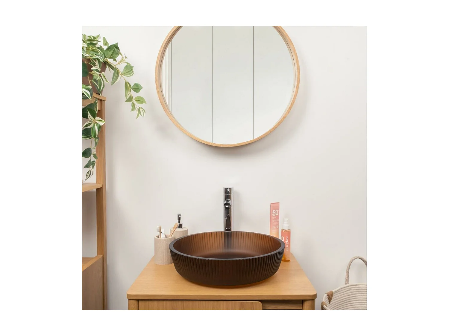 Vasque à poser ronde en verre texturé dépoli 42cm