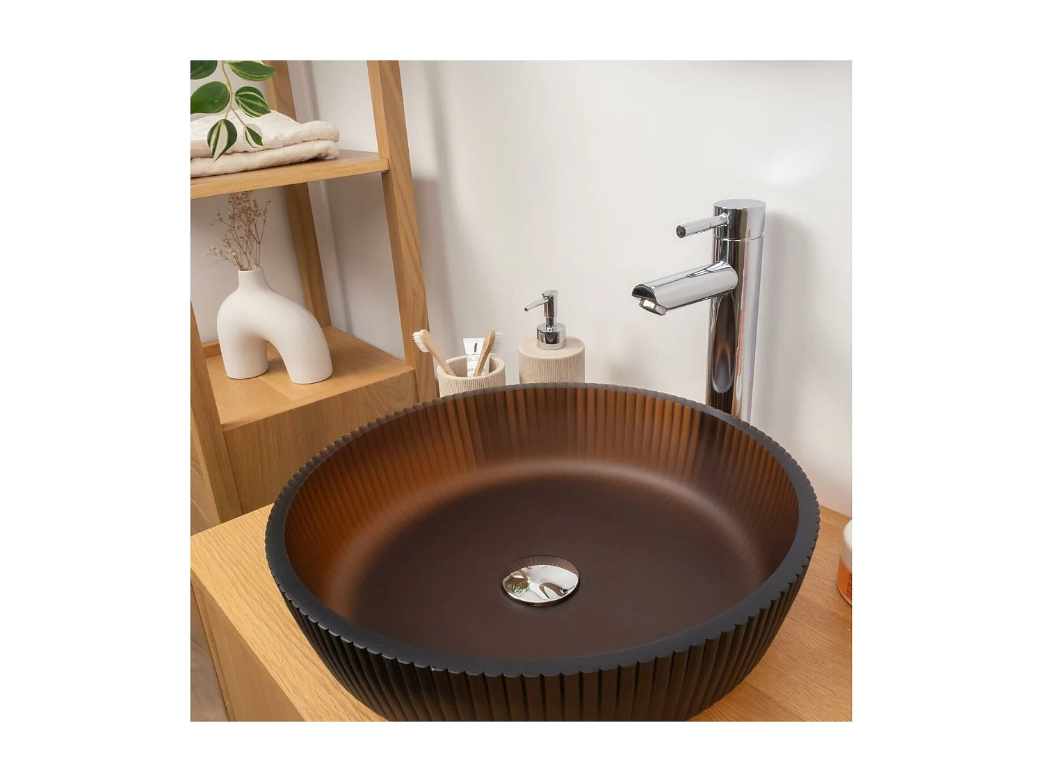 Vasque à poser ronde en verre texturé dépoli 42cm