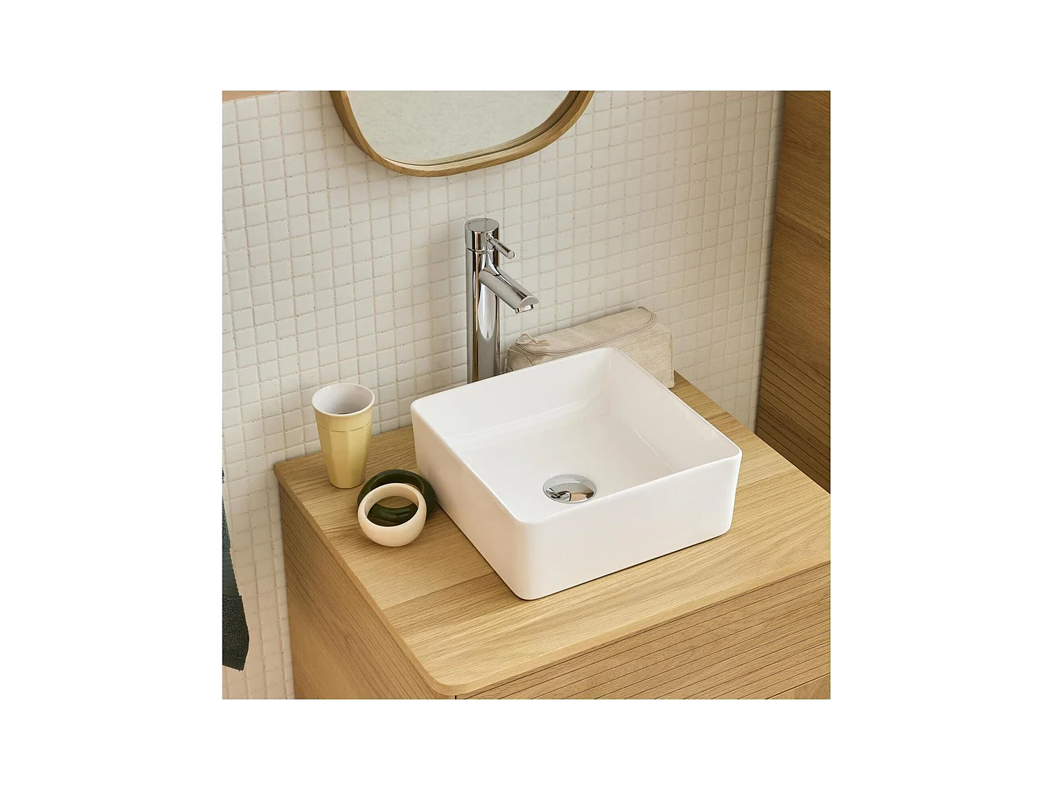 Lavabo da appoggio quadrato in ceramica bianca AONI da 30 cm