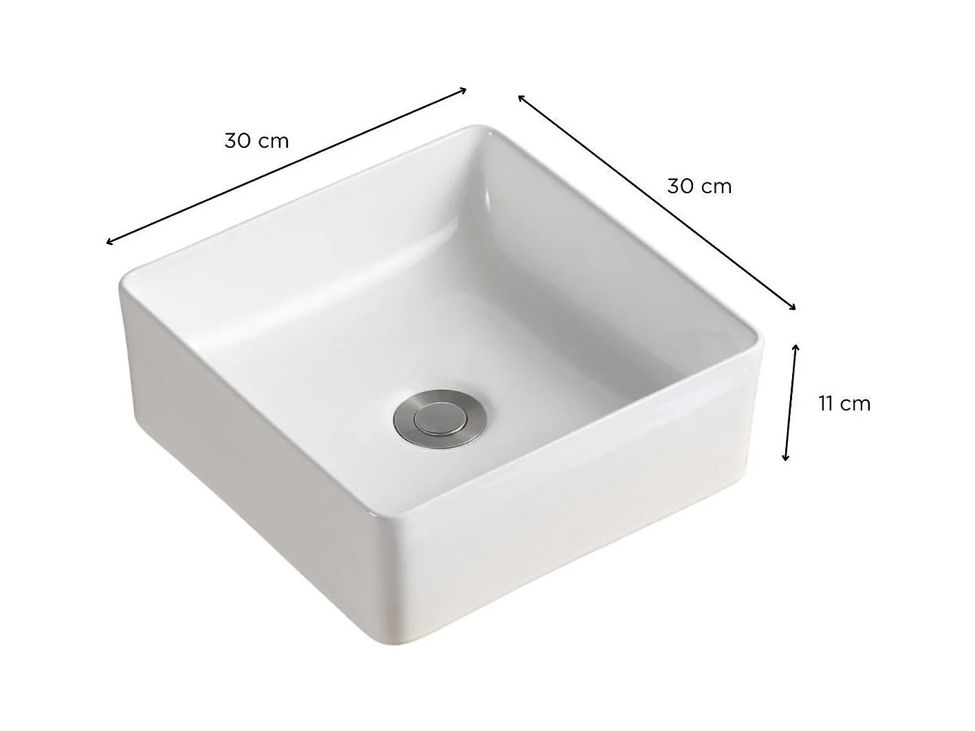 Lavabo da appoggio quadrato in ceramica bianca AONI da 30 cm