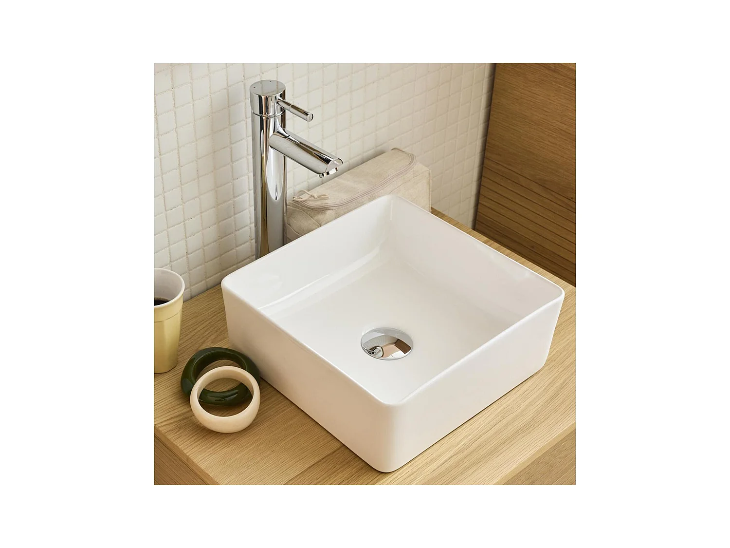 Lavabo da appoggio quadrato in ceramica bianca AONI da 30 cm