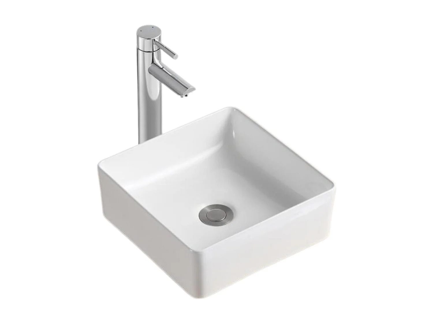 AONI 30 cm quadratisches Aufsatzwaschbecken aus weißer Keramik