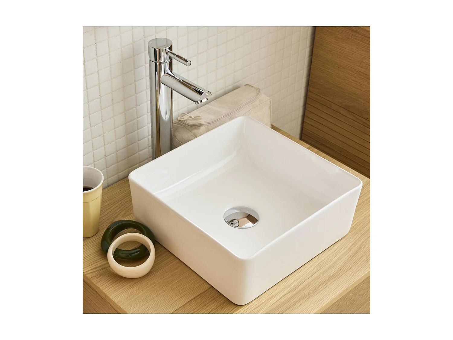 AONI 30 cm quadratisches Aufsatzwaschbecken aus weißer Keramik