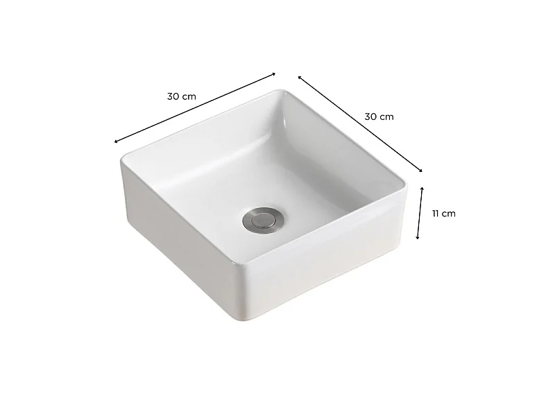Umywalka nablatowa AONI 30cm biała ceramiczna kwadratowa