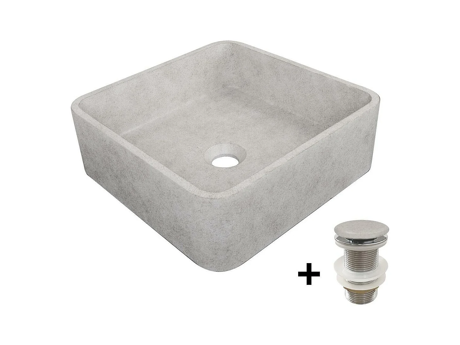 Lavabo cuadrado de apoyo 36x36cm ALAN + válvula JAMES