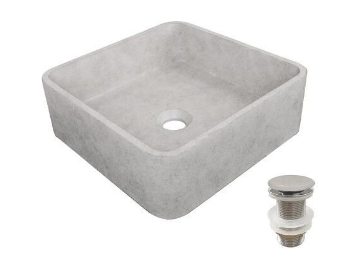 Vierkante opzetwastafel 36x36cm ALAN + JAMES afvoer