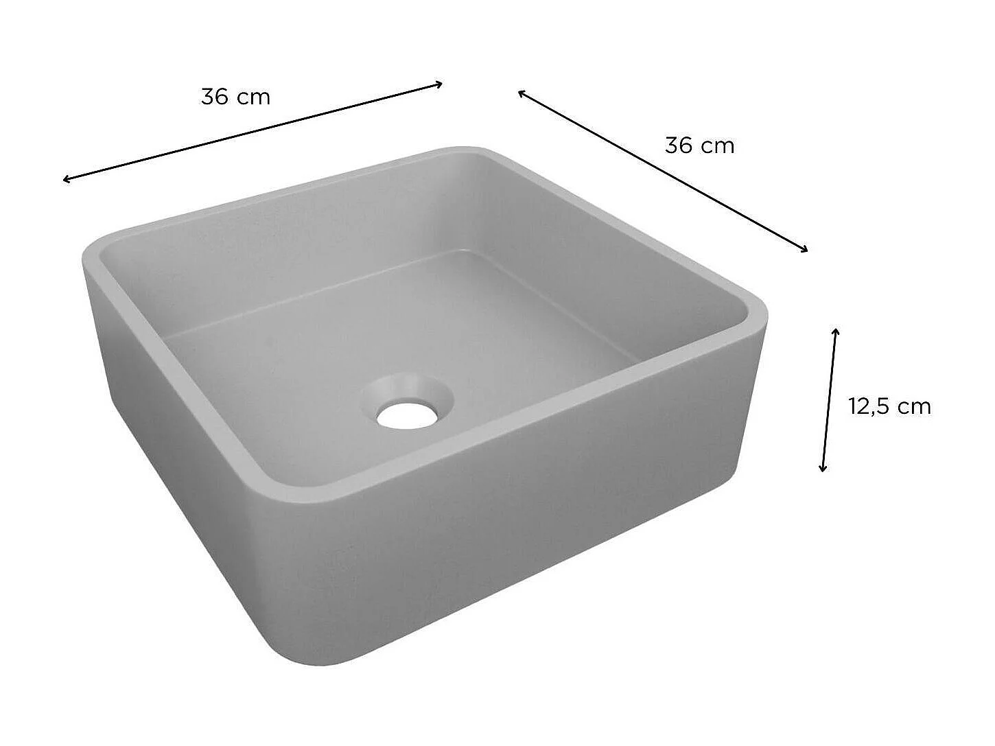 Vierkante opzetwastafel 36x36cm ALAN + JAMES afvoer