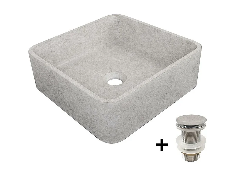 Vasque à poser en béton carrée 36cm + bonde assortie