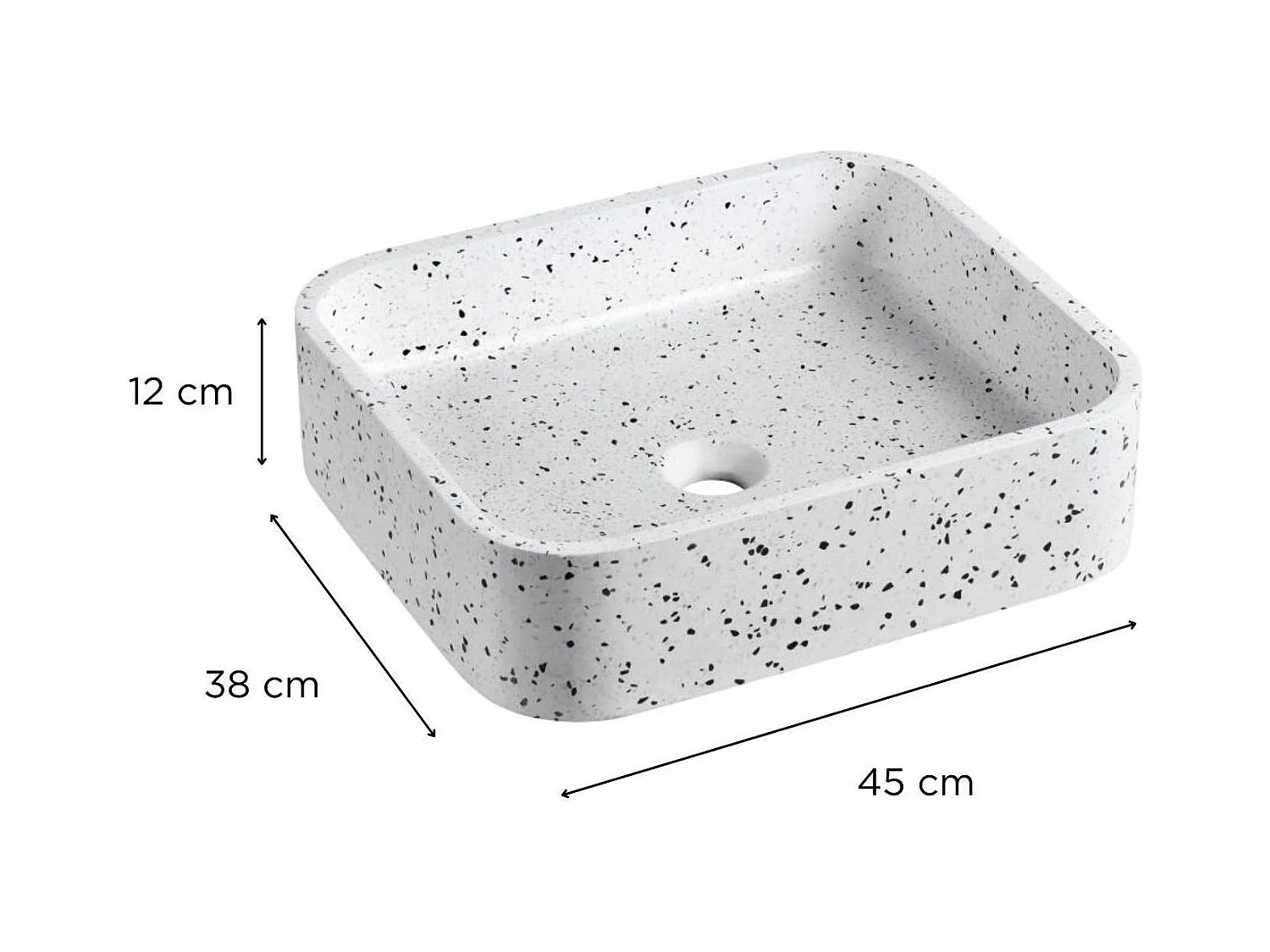 MILA rechteckiges Aufsatzwaschbecken aus weißem Terrazzo 45x38cm