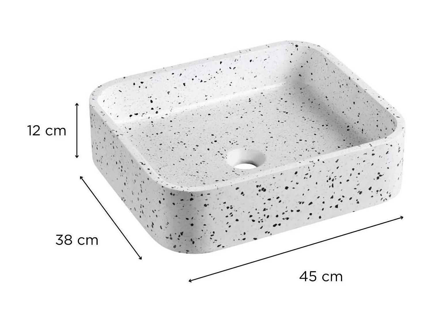 Vasque à poser rectangle en terrazzo blanc 45x38cm