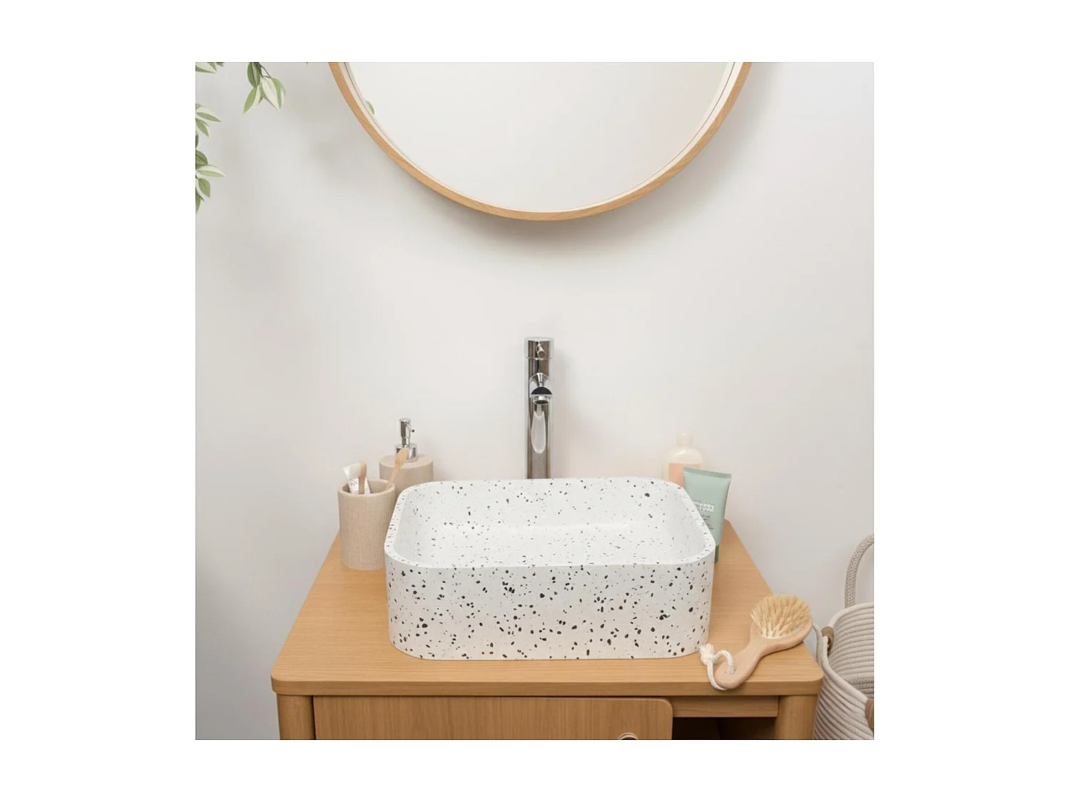 Vasque à poser rectangle en terrazzo blanc 45x38cm