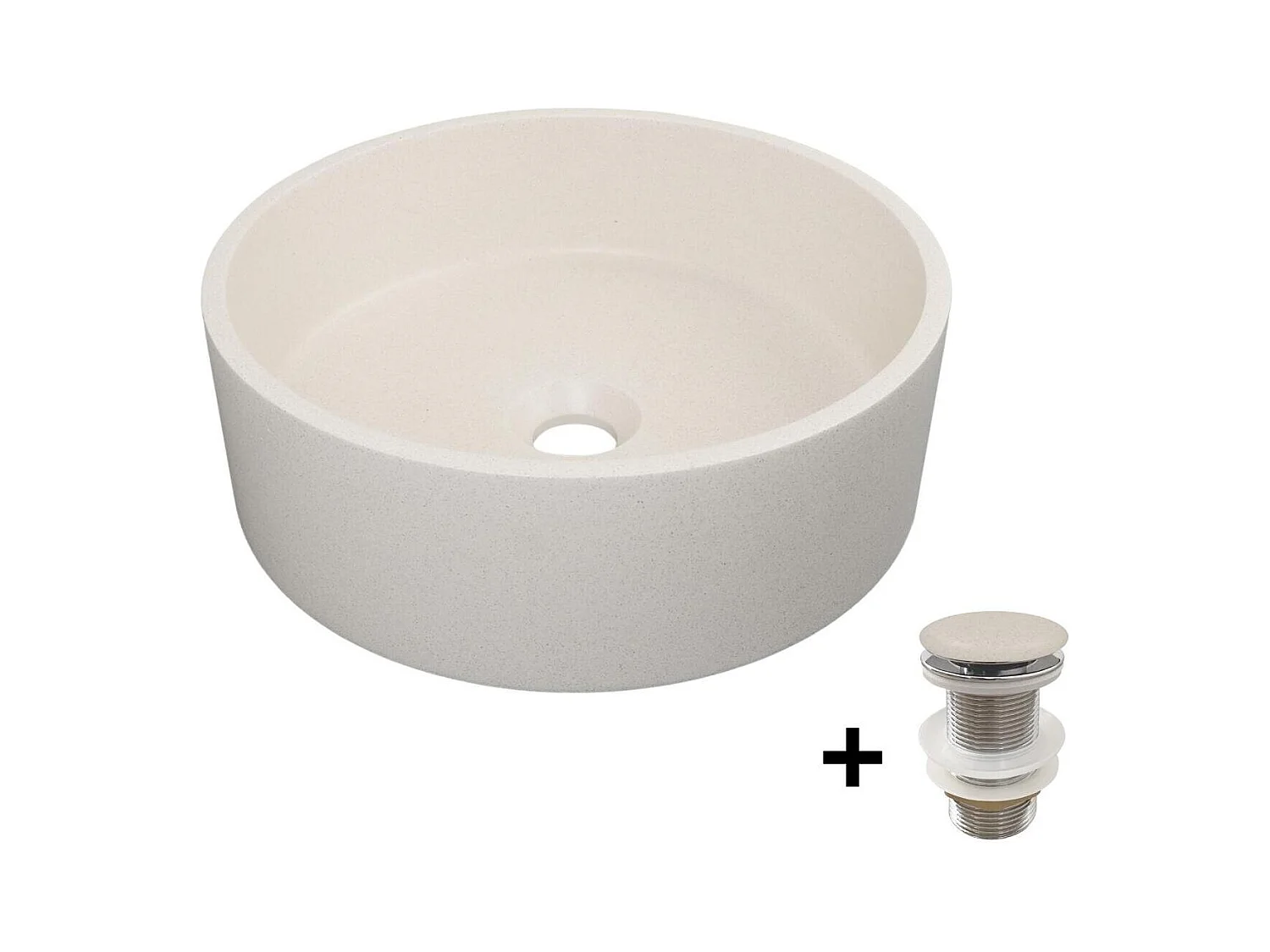 Lavabo da appoggio rotondo in gres SANDY 36x36cm + piletta JAMES