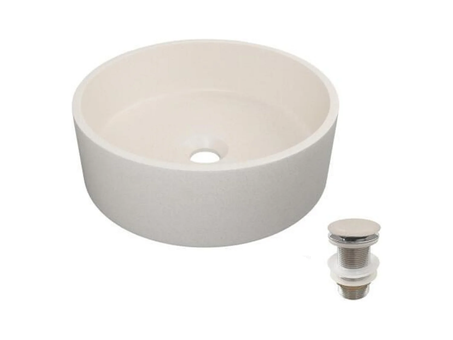 Vasque à poser ronde en grès 36cm + bonde assortie