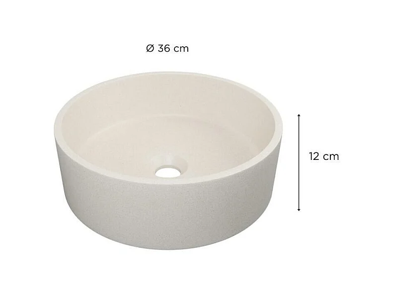 Vasque à poser ronde en grès 36cm + bonde assortie