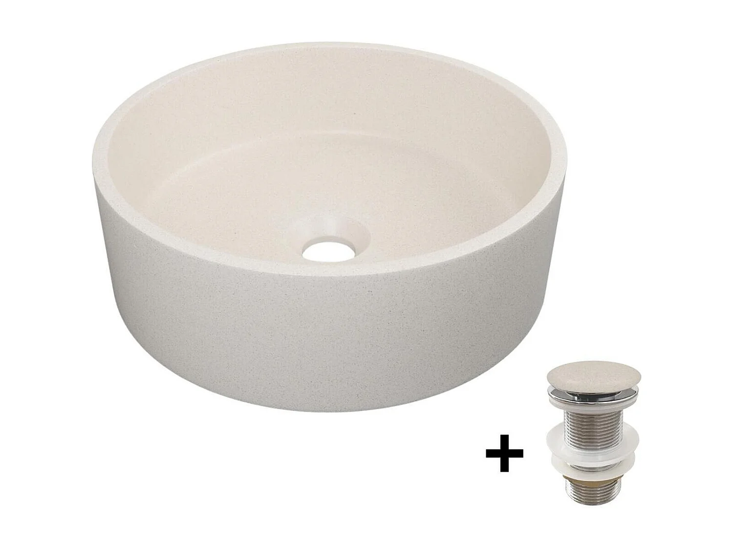 Lavabo da appoggio rotondo in gres SANDY 36x36cm + piletta JAMES