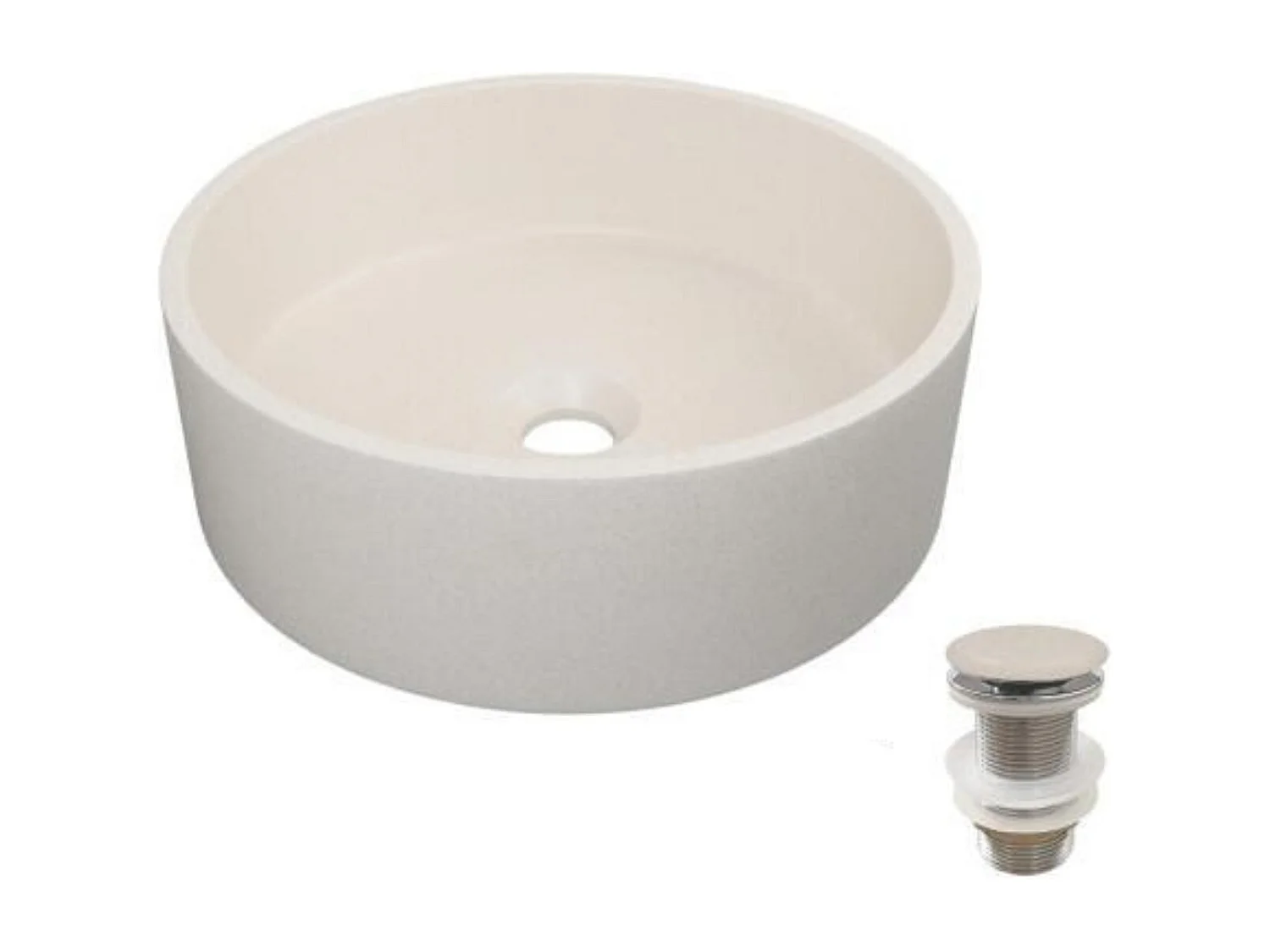 Lavabo da appoggio rotondo in gres SANDY 36x36cm + piletta JAMES