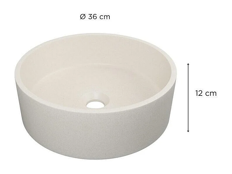 Lavabo da appoggio rotondo in gres SANDY 36x36cm + piletta JAMES