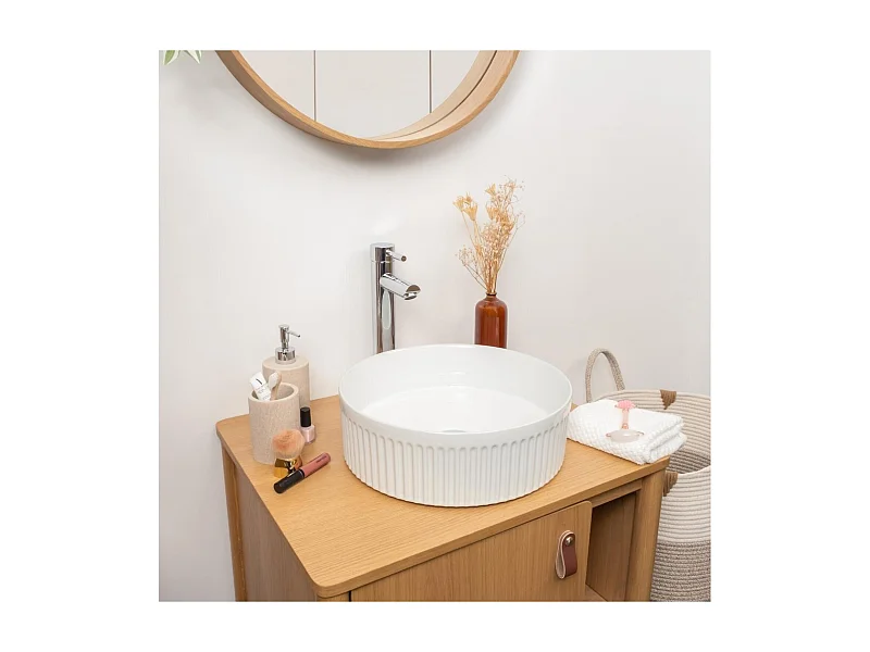 Lavabo da appoggio rotondo in ceramica bianca testurizzata BERRY da 36 cm