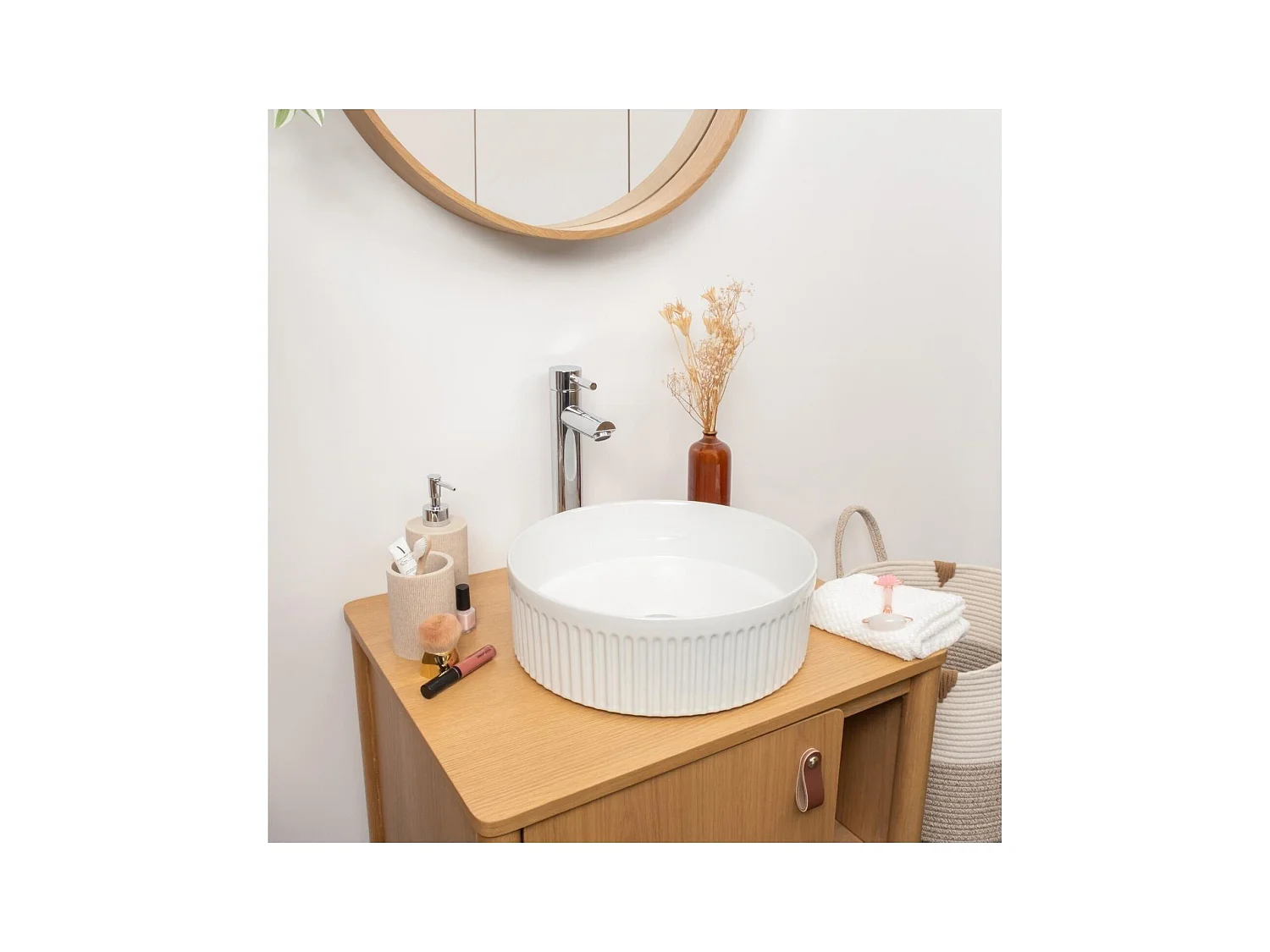 Lavabo da appoggio rotondo in ceramica bianca testurizzata BERRY da 36 cm