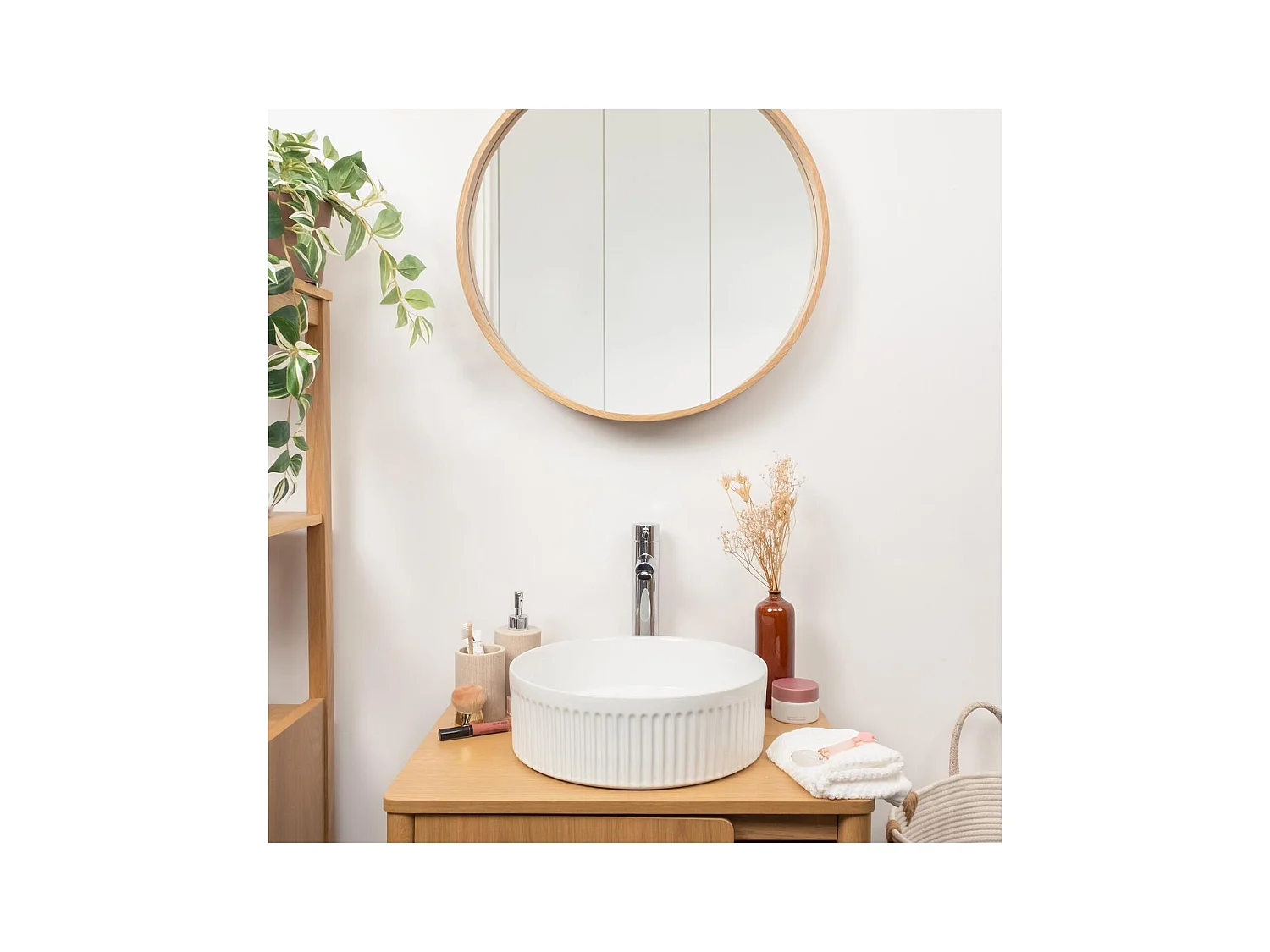 Lavabo da appoggio rotondo in ceramica bianca testurizzata BERRY da 36 cm